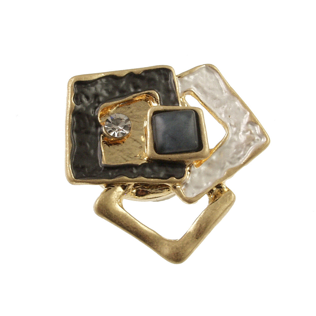 3522-9 - MATTE GOLD/SMALL GEOMETRIC DARK GREY-WHITE TONE BROOCH 