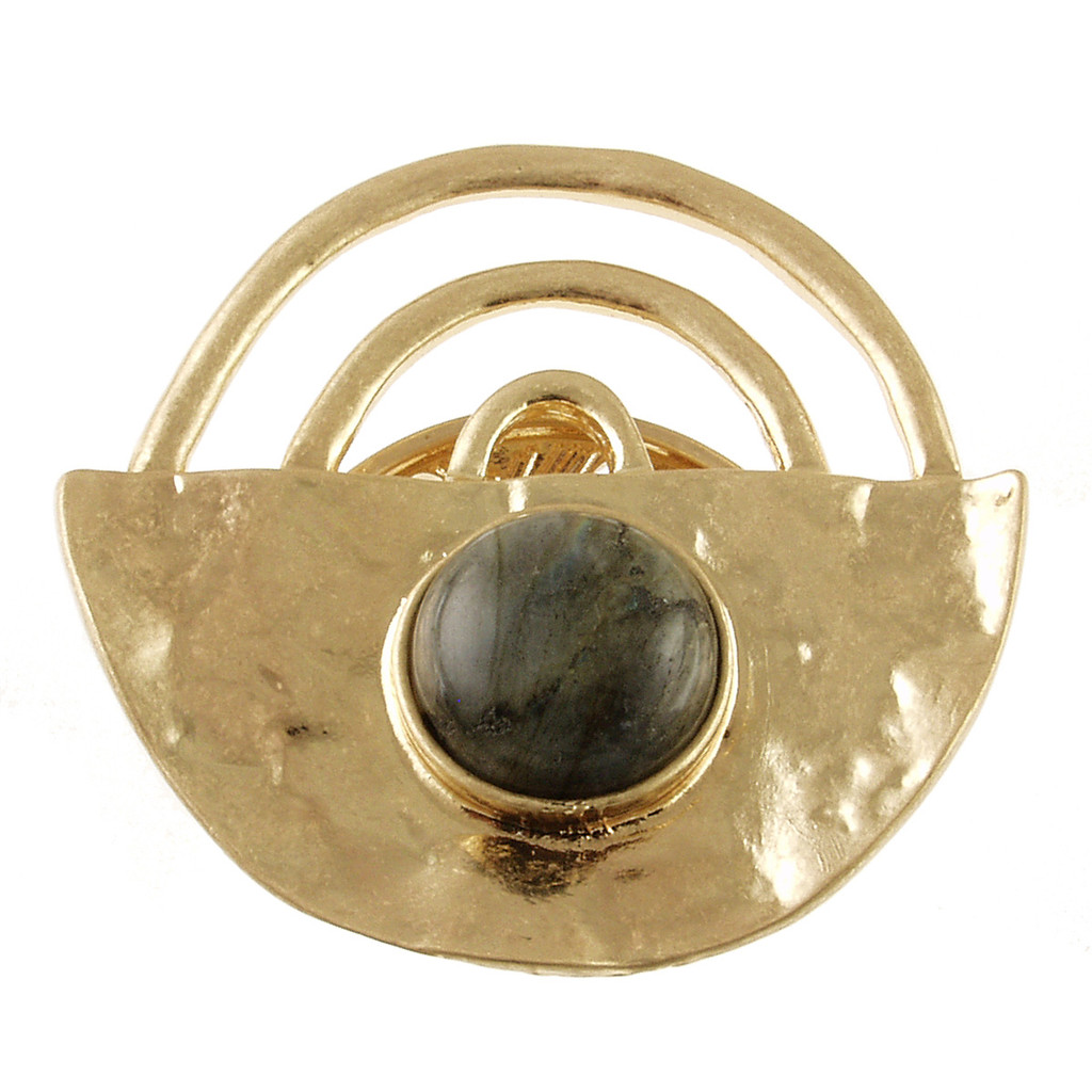 3134-2 - MAGNETIC MATTE GOLD/MOSS CITRATE STONE BROOCH