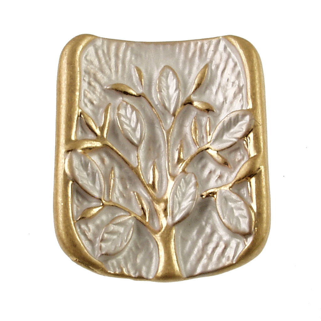 3523-8 - MAGNETIC MATTE GOLD/WHITE TONE TREE OF LIFE BROOCH