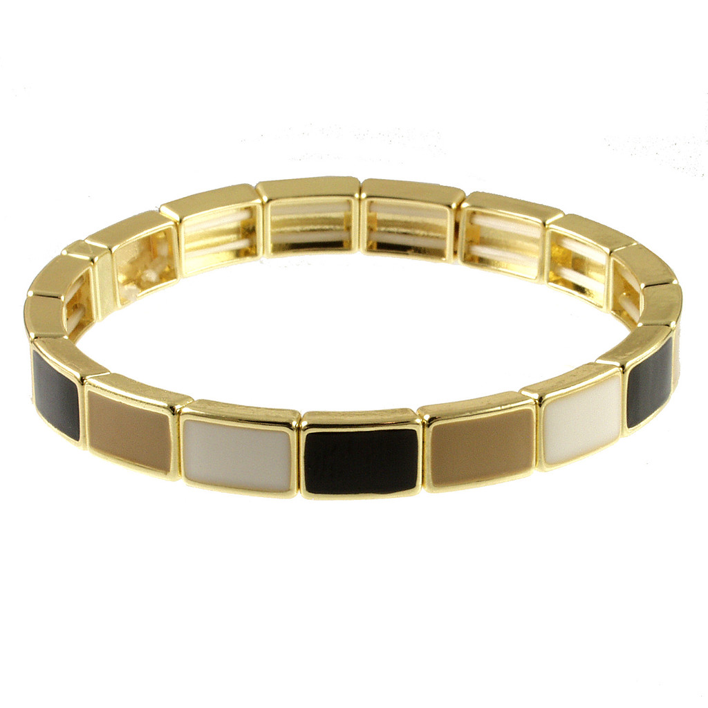 108-8 - TILE STRETCH BRACELET - WHITE COMBINATION - STRETCHES TO 7"