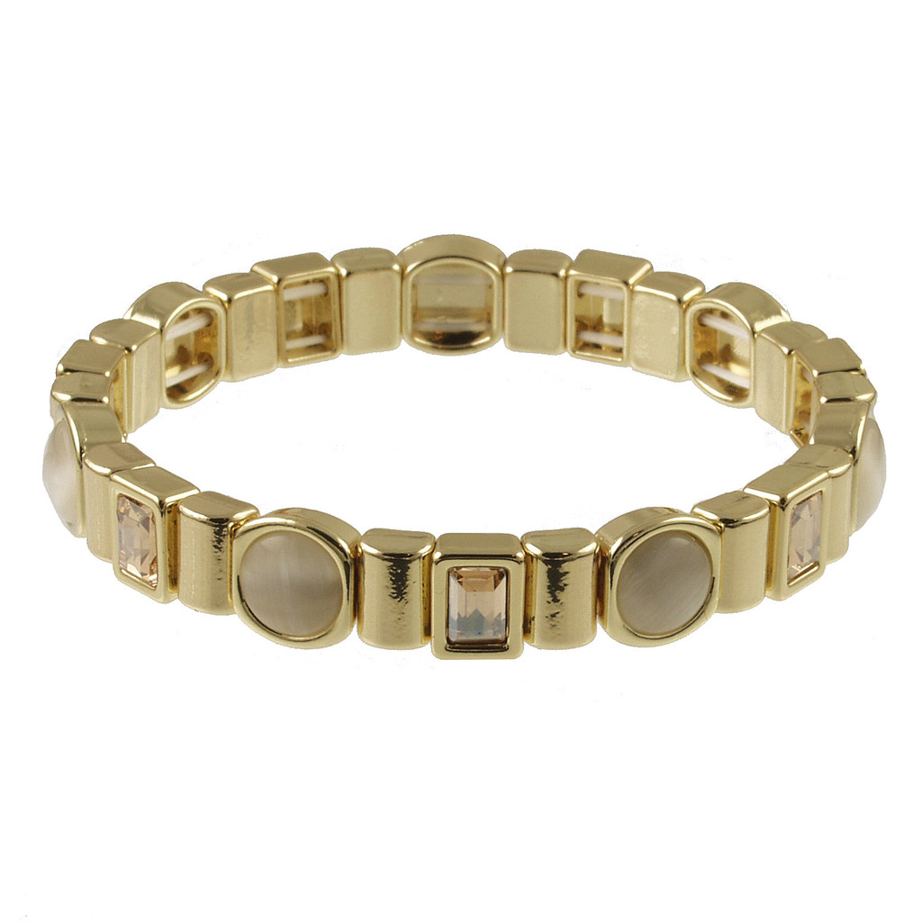 109-1 - WARM GOLD/CREME STRETCH BRACELET - STRETCHES TO 7"