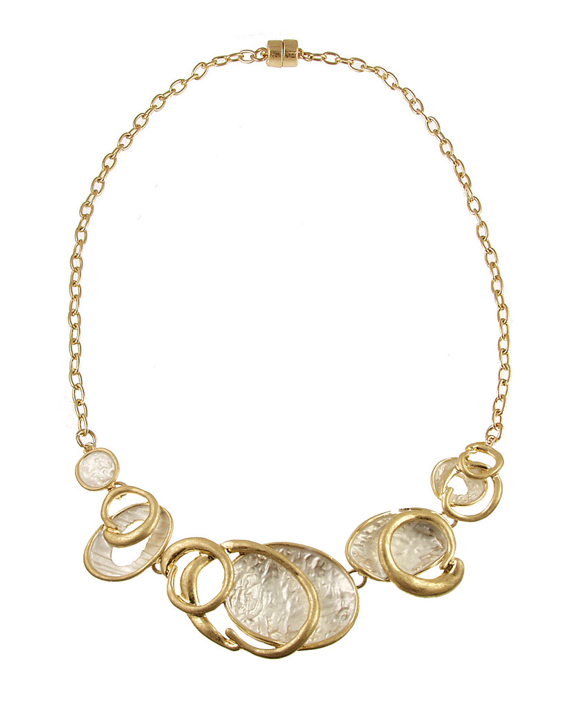 8186-8 - MATTE GOLD/WHITE LAYERED NECKLACE - 18"
