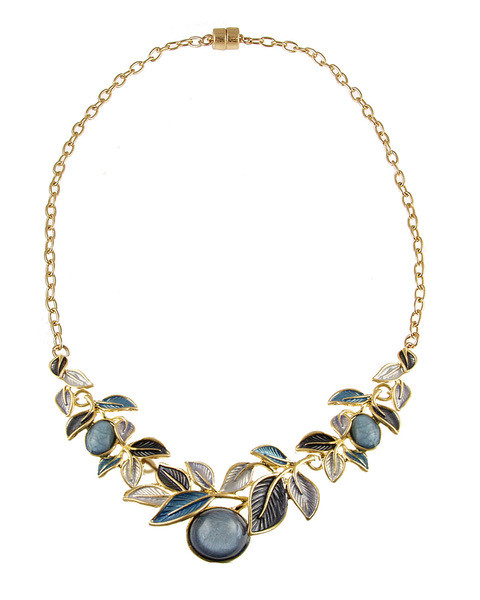 7900-28 - MATTE GOLD/BLUE TONE LEAF NECKLACE - 18"