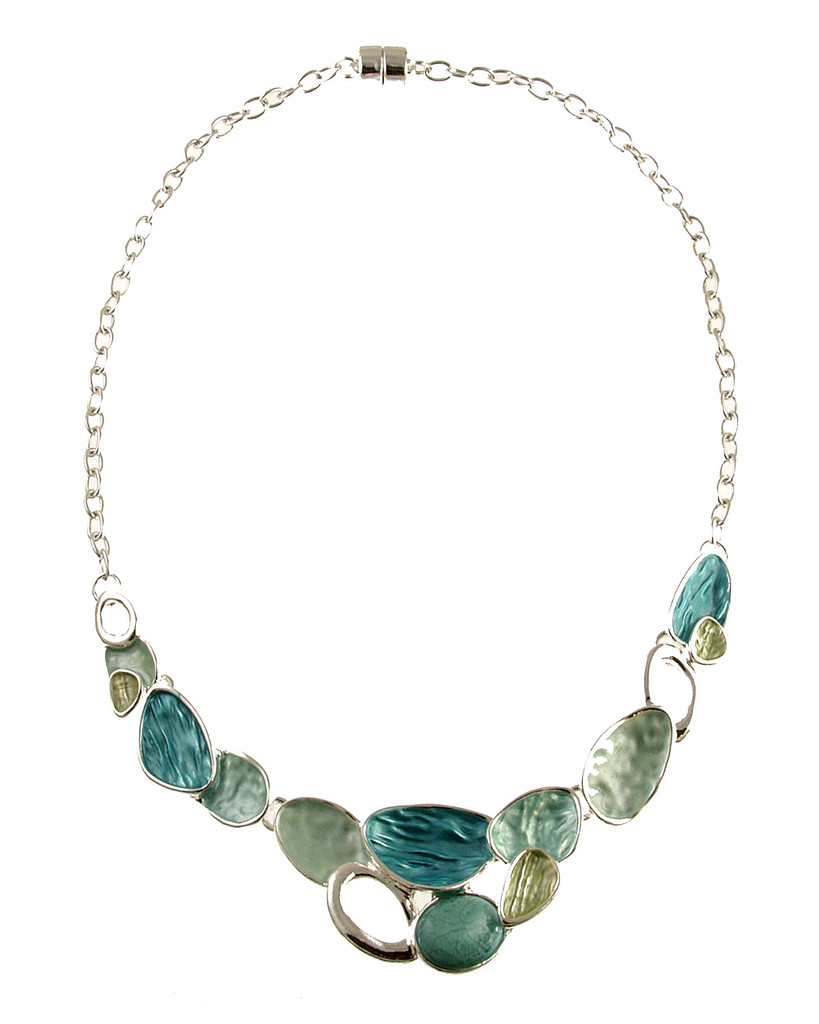 8191-2 - MATTE SILVER/GREEN-AQUA NECKLACE - 18"