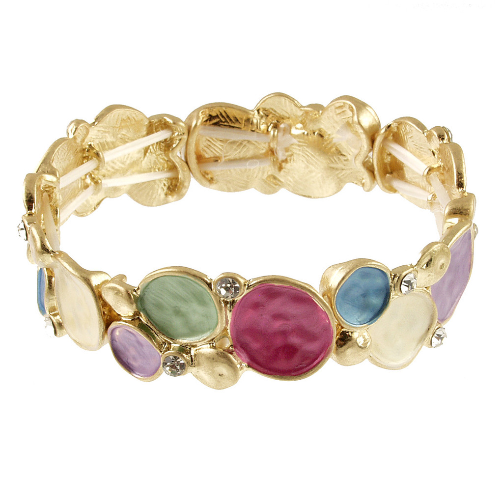 2594-4 - MATTE GOLD/MULTI TONE CRYSTAL STRETCH BRACELET