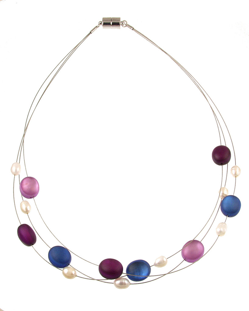 7383-4 - MULTI STRAND RESIN & PEARL NECKLACE - PURPLE COMBINATION - 18"