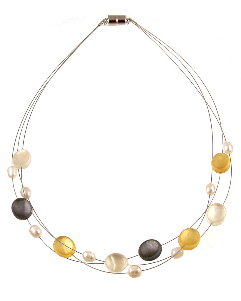 7383-7 - MULTI STRAND RESIN & PEARL NECKLACE - GOLD COMBINATION - 18"