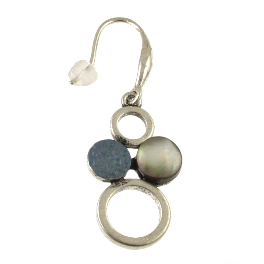 343-1 - MATTE SILVER/BLACK SHELL-BLUE DROP EARRING 