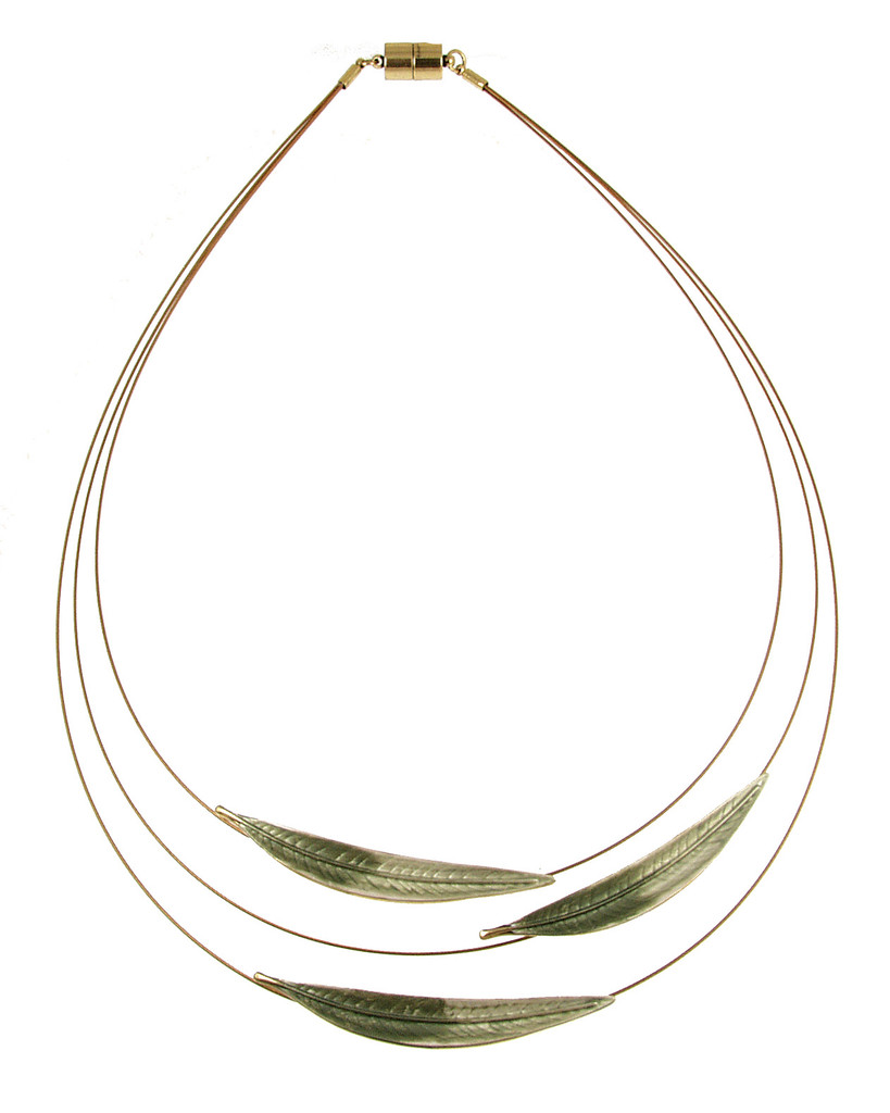 389-3 - MATTE GOLD/GREEN LEAF NECKLACE - 18"
