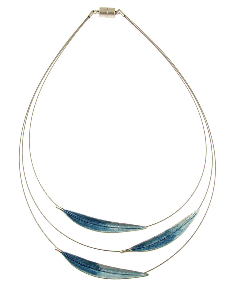 389-2 - MATTE SILVER/BLUE LEAF NECKLACE - 18"