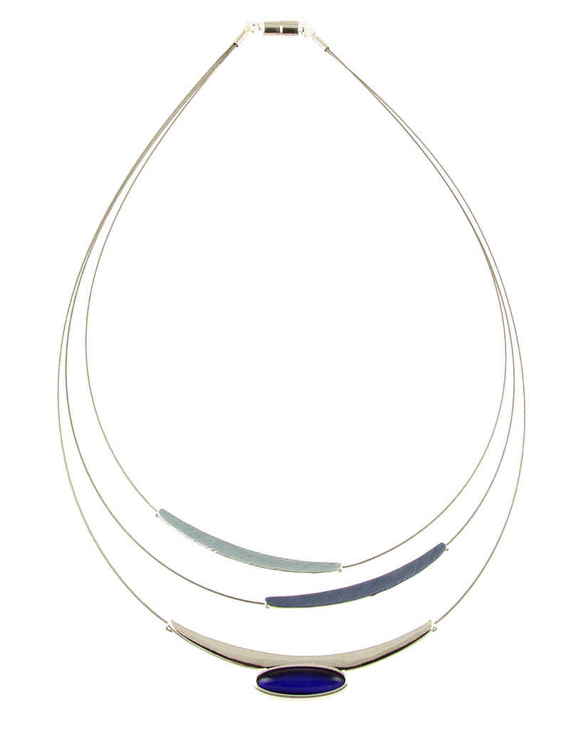 390-28 - SILVER/BLUE RESIN LAYERED NECKLACE - 18"