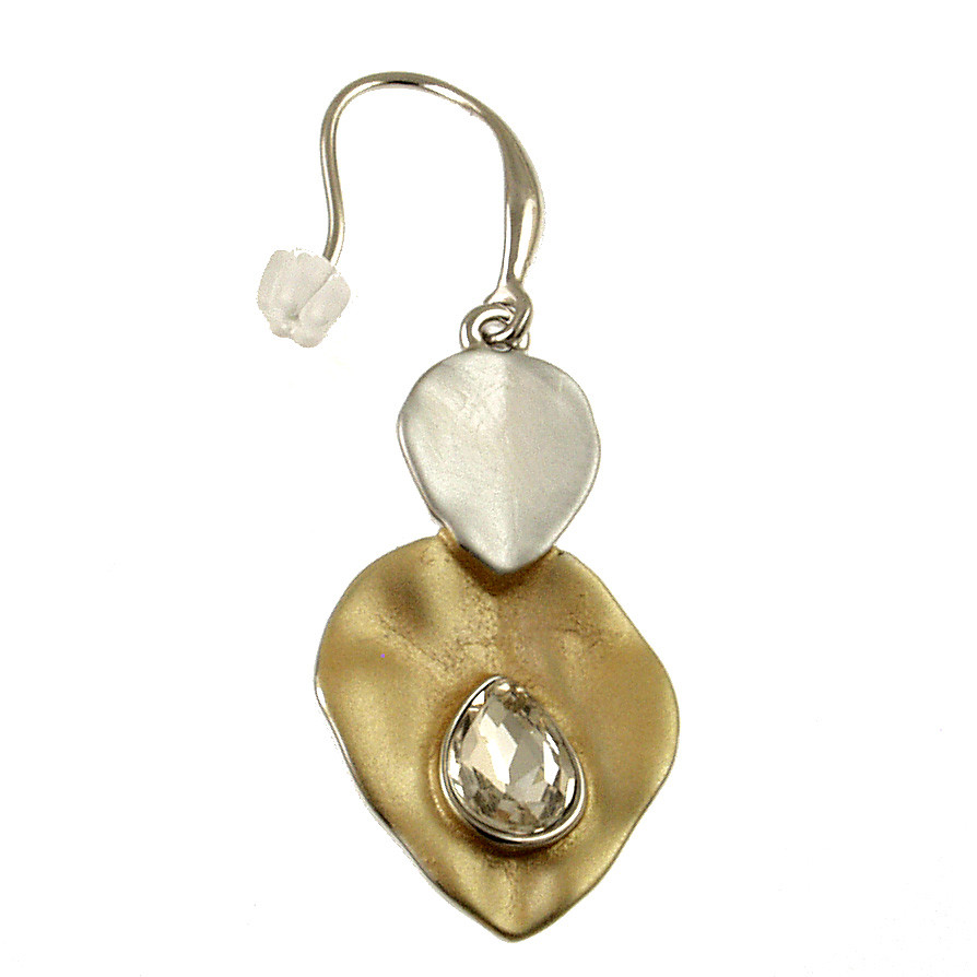 394-7 - LEAF PETAL CRYSTAL EARRING - WHITE/GOLD