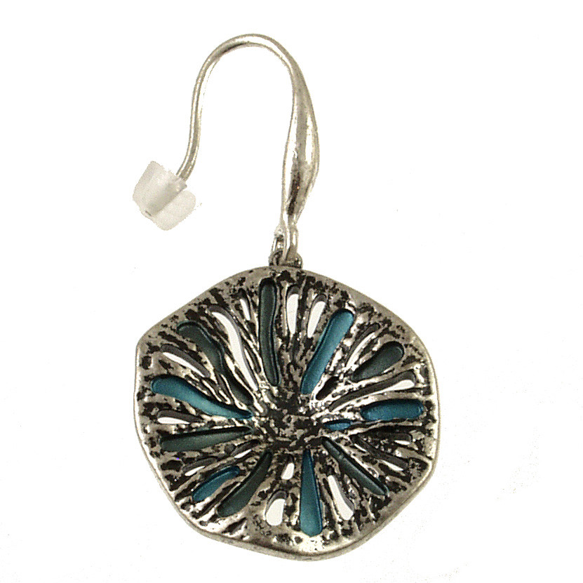 731-1 - TEXTURED ROUND ORGANIC EARRING - SILVER/BLUE 