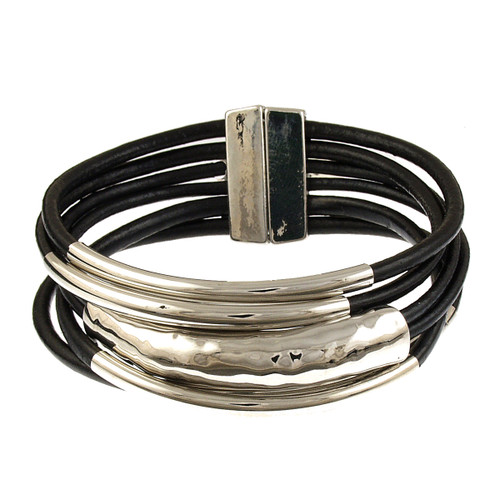 6105-4 - Rhodium/Black Tube Magnetic Bracelet