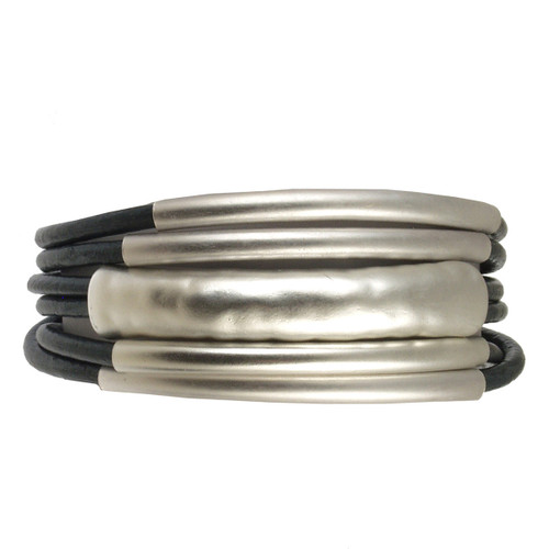 6105-8 - Matte Silver/Navy Tube Magnetic Bracelet