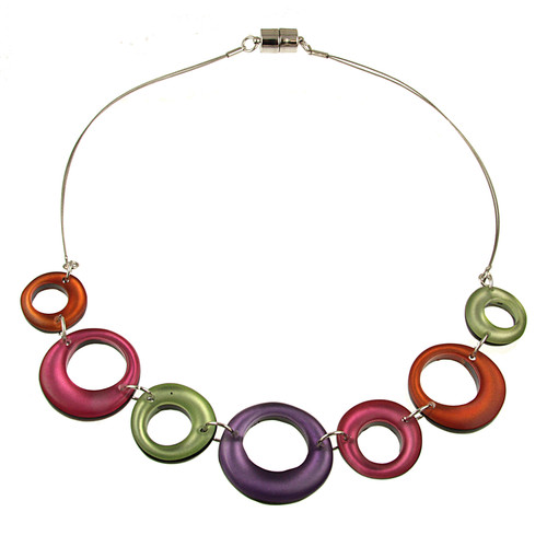 1723-5 - HOLLOW CIRCLES NECKLACE - PASTEL COMBINATION - 18"