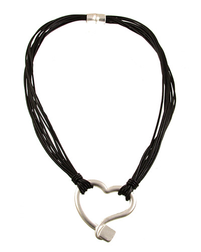 5114-4 - MATTE SILVER HEART/BLACK NECKLACE - 18"