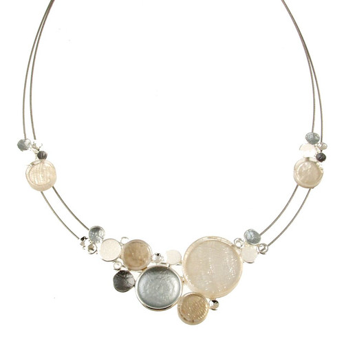 3440-1 - MULTI DOTS NECKLACE - CREAM WHITE COMBINATION 18"