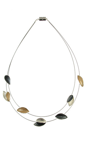 3668-7 - GOLD/GREY/WHITE LEAF PETAL NECKLACE 18"