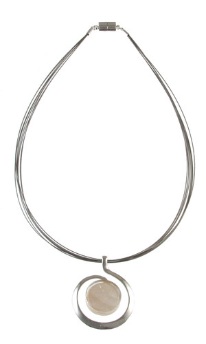 3257-8 - Shiny Silver/White Swirl Necklace