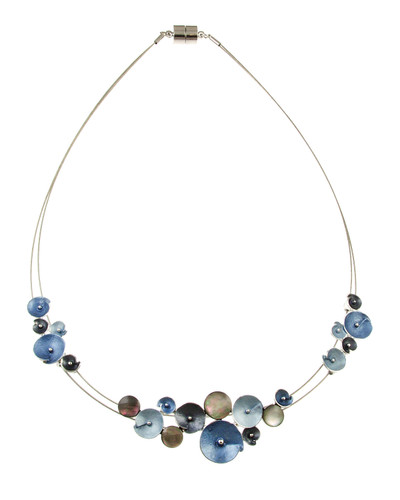 3690-25 - DARK BLUE/LIGHT BLUE/BLACK SHELL FLOWER NECKLACE 18"