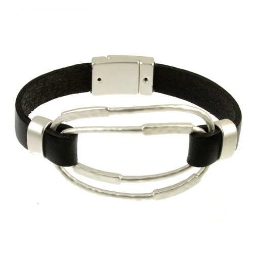 6272-4 - Matte Silver/Black Hammered Bracelet