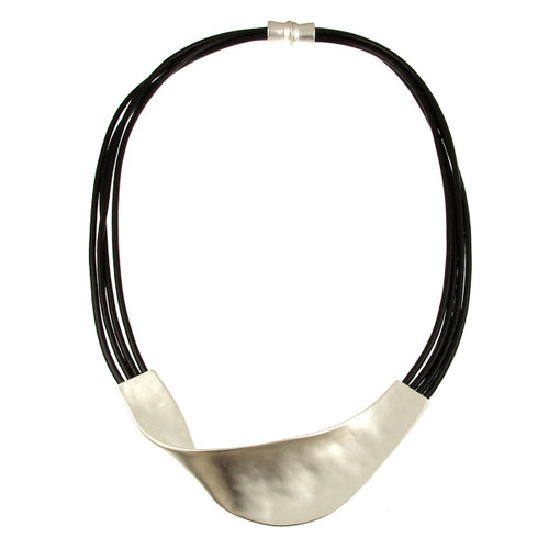 5189-4 - MATTE SILVER/BLACK TWIST LEATHER NECKLACE - 18"