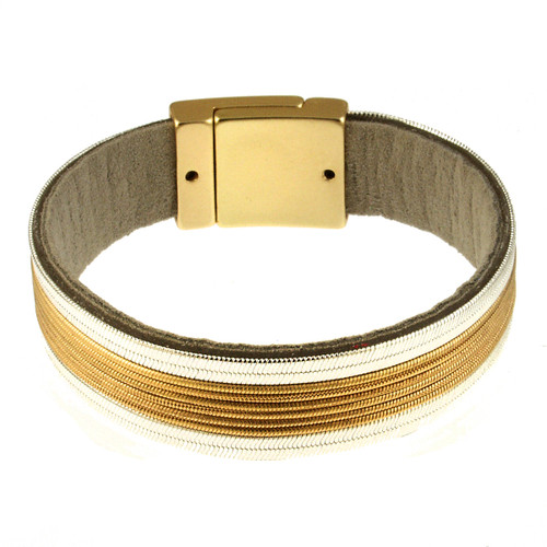 6221-1 - SHINY SILVER/LIGHT MATTE GOLD BRACELET - 7.25"