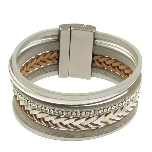 6242-1 - MATTE SILVER/SILVER GREY BRADED CRYSTAL BRACELET - 7.25"