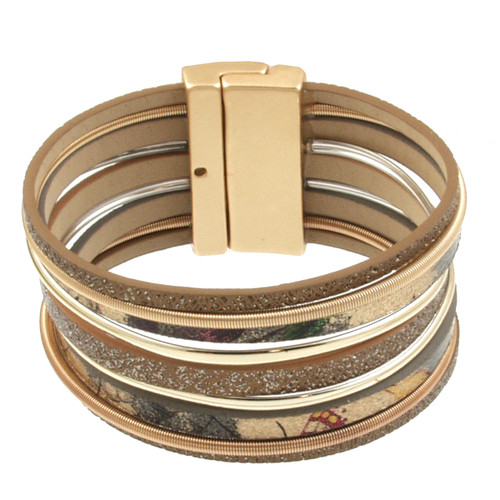 6241-2 - MATTE GOLD/BROWN PRINT BRACELET - 7.25"