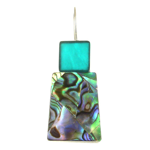 2035-22 - TWO TONE SQUARE EARRING - 1.2" TURQUOISE/PAUA SHELL