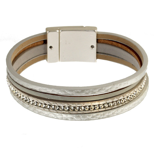 6494-1 - MATTE SILVER/LIGHT GREY CRYSTAL BRACELET - 7.25"