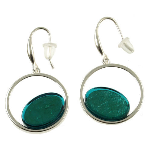 375-22 - SHINY SILVER/TURQUOISE CIRCLE EARRING 