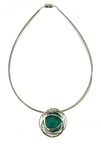 617-22 - OXIDIZED SILVER/TURQUOISE PENDANT - 17"
