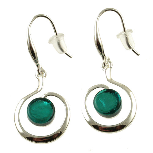 3258-22 - SHINY SILVER/TURQUOISE SWIRL EARRING