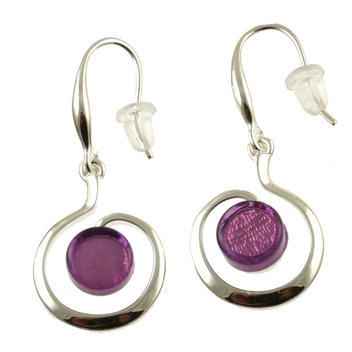 3258-4 - SHINY SILVER/PURPLE SWIRL EARRING