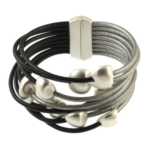 6253-64 - MATTE SILVER/BLACK/LIGHT GREY TWO TONE BRACELET - 7.25"