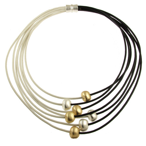5213-61 - MATTE SILVER/LIGHT MATTE GOLD/IVORY/BLACK TWO TONE NECKLACE - 18"