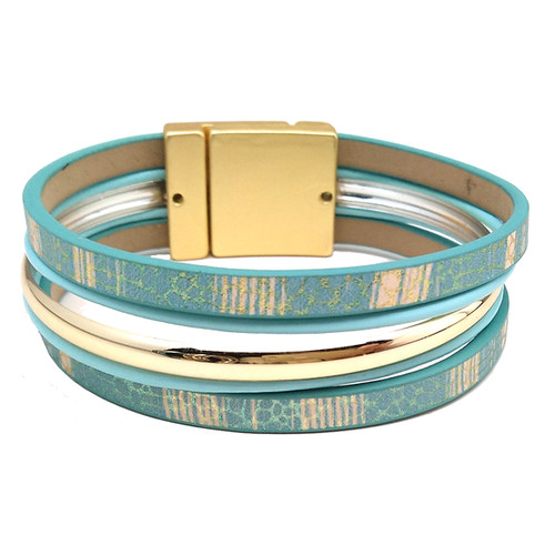 6462-70 - LIGHT MATTE GOLD/BLUE PRINT BRACELET - 7.25"