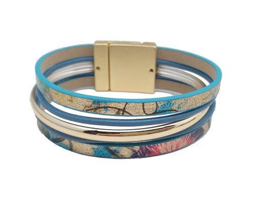 6462-74 - LIGHT MATTE GOLD/BLUE PRINT BRACELET - 7.25"