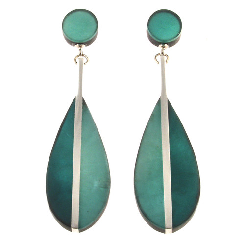 2240-33 - TWO TONE TEARDROP POST EARRING - 2" MERMAID GREENS