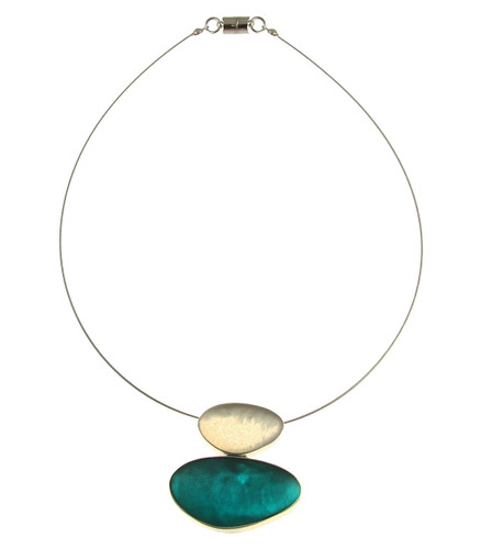 2233-2 - TWO TONE PEBBLE PENDANT - 17" WHITE/TURQUOISE
