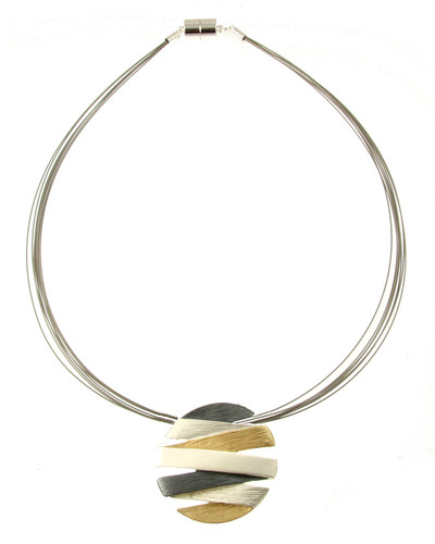 396-7 - SILVER/GREY/GOLD PENDANT 18"