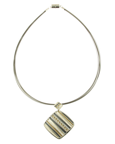 378-7 - SHINY SILVER/GREY/GOLD/WHITE PENDANT - 18"