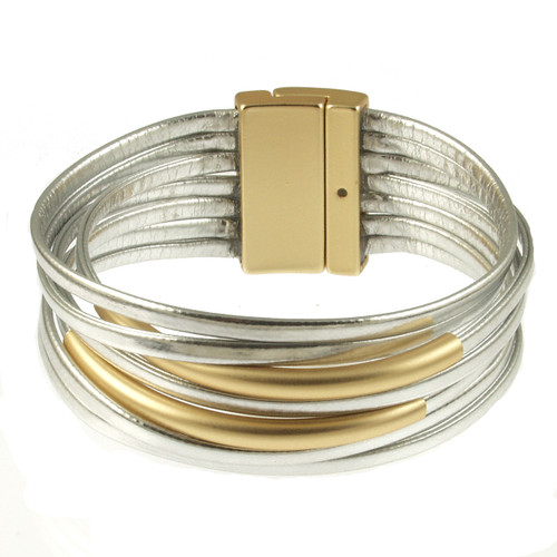 6492-1 - LIGHT MATTE GOLD/METALLIC SILVER BRACELET - 7.25"