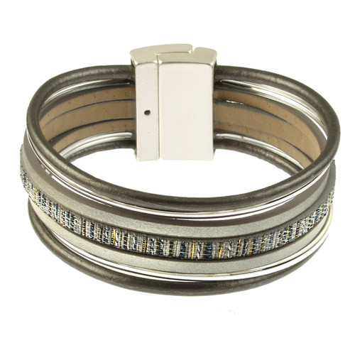 6692-63 - MATTE SILVER/DARK GREY PRINT BRACELET - 7.25"