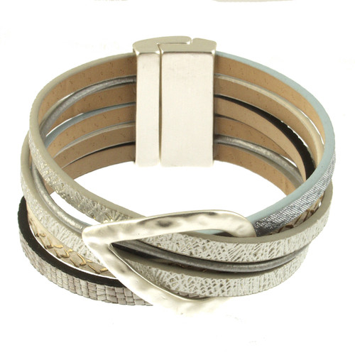 6882-1 - MATTE SILVER/LIGHT GREY PRINT BRACELET - 7.25"