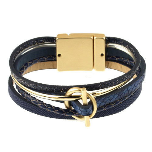 5874-41 - LIGHT MATTE GOLD/NAVY BLUE BRACELET - 7.25"