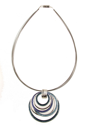 197-4 - SHINY SILVER/PURPLE COMBI CIRCLES PENDANT - 18"