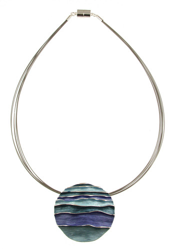 285-4 - SHINY SILVER/PURPLE/TEAL WAVES PENDANT 18"